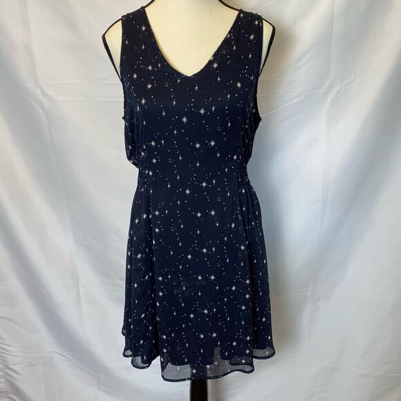 Le Lis Blue Galaxy Star Smocked Waist Casual Flowy Mini Dress Womens - Picture 1 of 11